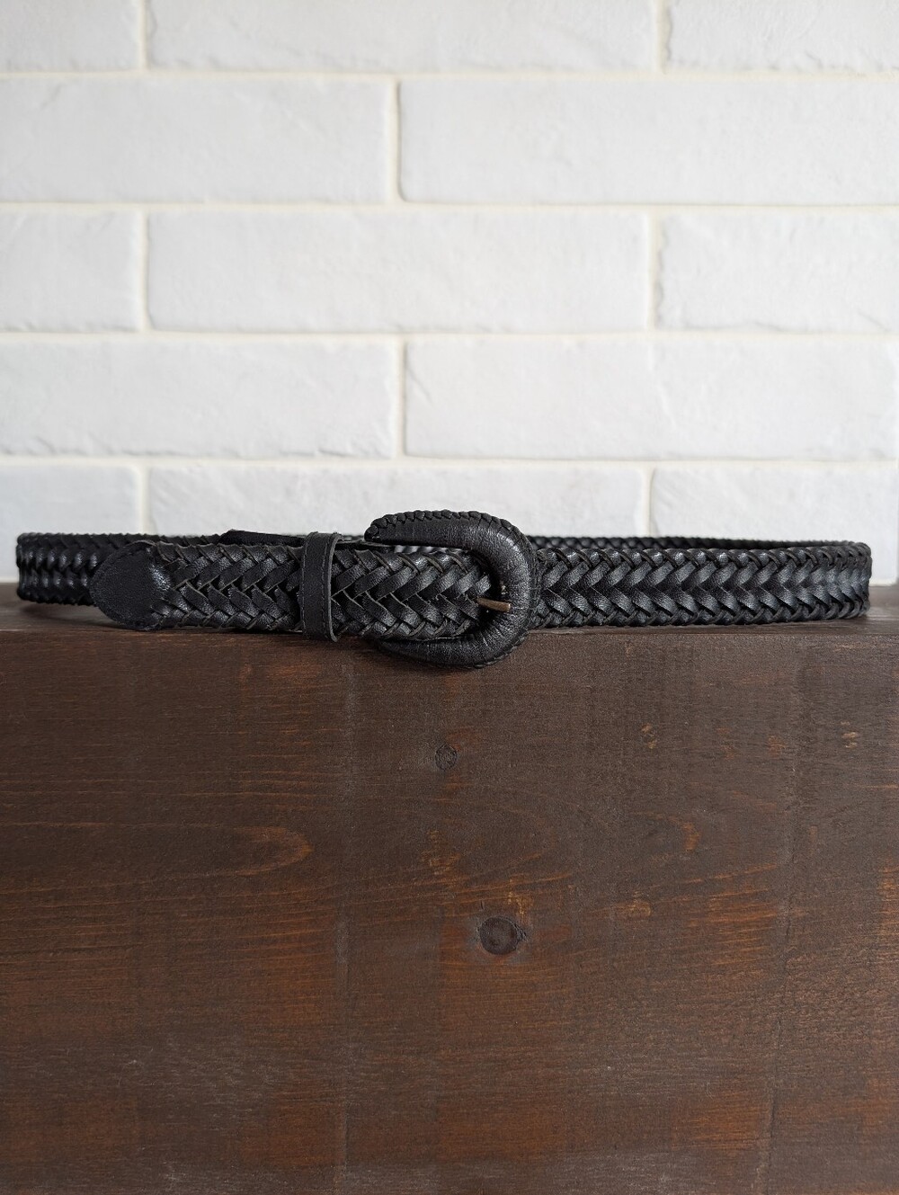 Classic Black Leather Braided Belt Leather Buckle
